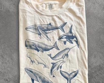 Comfort Colors® Vintage Whales Shirt, Orca Whale Ocean Tee, Retro Ocean Wildlife Graphic Top, Whale Shirt, Marine Biology Gift
