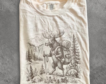 Comfort Colors® Mountain Moose Shirt, Vintage Hiking Moose Tee, National Park Camping Nature Top, Moose Shirt, Moose Lover Gift