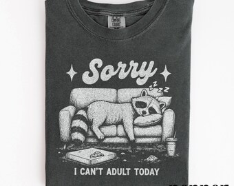 Vintage Sleepy Raccoon Graphic Tee, Funny Lazy Trash Panda Shirt, Retro Sarcastic Animal Style Top, Comfort Colors® Graphic Tee Gift