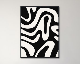 Black and White Abstract Wall Art - Framed Canvas Print - Large Modern Minimal Painting - Black and White Shapes - "SLOW MOTION"