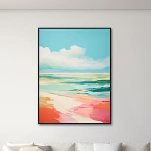 Large Abstract Seascape - Canvas Wall Art - Framed Canvas Print - Modern Beach Painting - Extra Large Artwork - Blue / Orange - "TIDE"