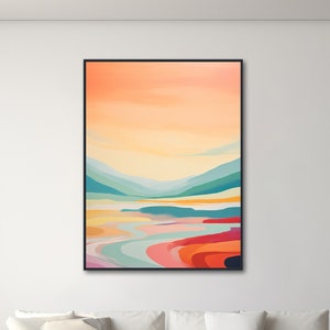 Large Abstract Landscape - Canvas Wall Art - Framed Canvas Print - Modern Landscape Painting - Colorful Artwork - "Misty Horizon 3"