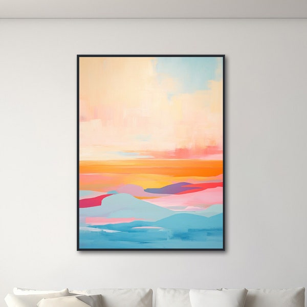 Large Abstract Seascape - Canvas Wall Art - Framed Canvas Print - Modern Beach Painting - Extra Large Artwork  - Blue / Orange - "ISLE"