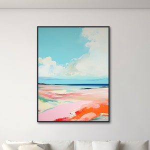 Large Abstract Seascape - Canvas Wall Art - Framed Canvas Print - Modern Beach Painting - Extra Large Artwork - Light Blue - "BEACHSIDE"