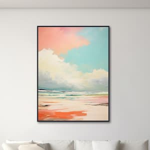 Large Abstract Seascape - Canvas Wall Art - Framed Canvas Print - Modern Ocean Painting - Extra Large Artwork - Blue / Orange - "Outlook"