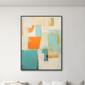 Large Minimal Wall Art - Modern Abstract Painting - Framed Canvas Print - Beige, Orange, Teal - "PASTEL PALLET 1"
