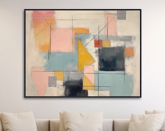 Large Abstract Canvas Wall Art - Framed Canvas Print - Modern Abstract Painting - Extra Large Colorful Pastel Artwork - "OVER THERE"