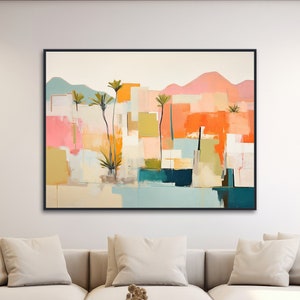 Mid-Century Architecture Art - Framed Canvas Print - Palm Springs Retro Art - Mid Century Modern Geometric Painting - "SUNSHINE OASIS"