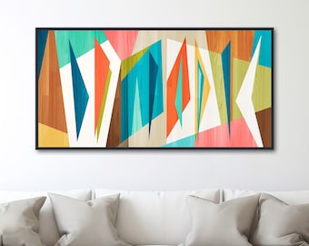 Mid Century Modern Art - Panoramic Canvas Print - Retro Loft Art - Large Wall Art Painting - Geometric Abstract Art - "Correlation"