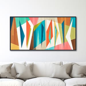 Mid Century Modern Art - Panoramic Canvas Print - Retro Loft Art - Large Wall Art Painting - Geometric Abstract Art - "Correlation"