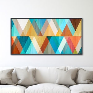 Mid Century Modern Artwork - Framed Canvas Print - Mid-Century Wall Art - Large Geometric Artwork -  Teal, Coral and Yellow -  "Juxtaposed"