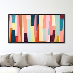 Large Mid-Century Canvas Wall Art - Framed Canvas Print - Midcentury Modern Abstract Painting - Large Geometric Artwork - "COLOR CHARM"