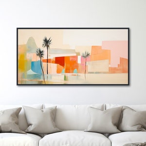 Arte arquitectónico de mediados de siglo - Impresión de lienzo enmarcado - Arte retro de Palm Springs - Pintura geométrica moderna de mediados de siglo - "WARM MIRAGE"