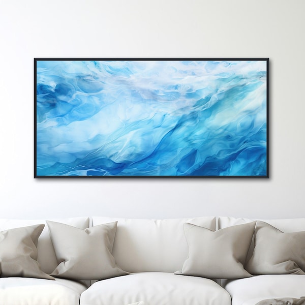 Large Abstract Ocean Art - Canvas Wall Art - Framed Canvas Print - Modern Coastal Painting - Extra Large Artwork - Blue - "WAVE"