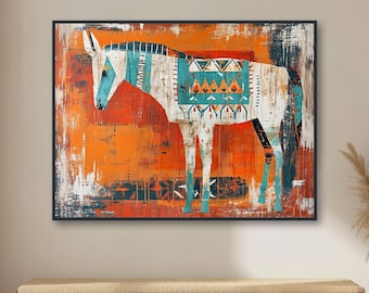 Southwestern Wall Art - Western Donkey Painting - Rustic Texas Decor - Modern Abstract Wall Art - Framed Canvas or Giclée Print - "RUSTY"