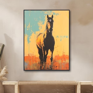 Southwestern Wall Art  - Modern Western Decor - Abstract Horse Painting - Framed Canvas or Giclée Print - "COMIN' HOME"