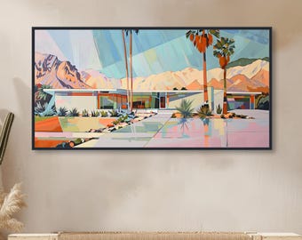 Palm Springs Modern Wall Art - Mid Century Framed Canvas Print - "OASISLINE"