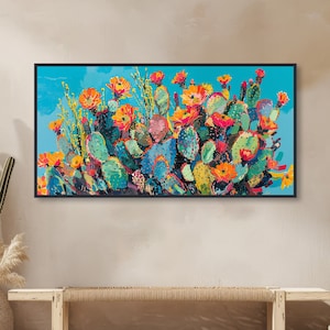 Cactus du sud-ouest de la peinture - art mural Occidental - décoration vintage du désert - art du milieu du siècle - toile encadrée ou impression giclée - « PALETTE DE PICKLY »