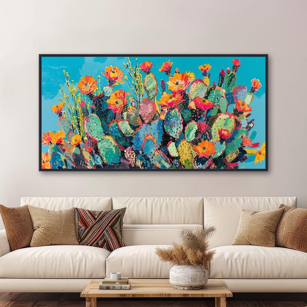 Pintura colorida de cactus - Arte mural panorámico del desierto del suroeste - "PALETA ESPINOSA"