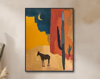 Southwestern Wall Art  - Modern Western Decor - Large Framed Canvas or Giclée Print - Abstract Landscape Cactus Painting - "CANYON ROAD 1"