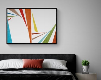 Wall art for home and office - mid century modern art digital print large wall art minimal white and orange art modern canvas "Slivers 2"