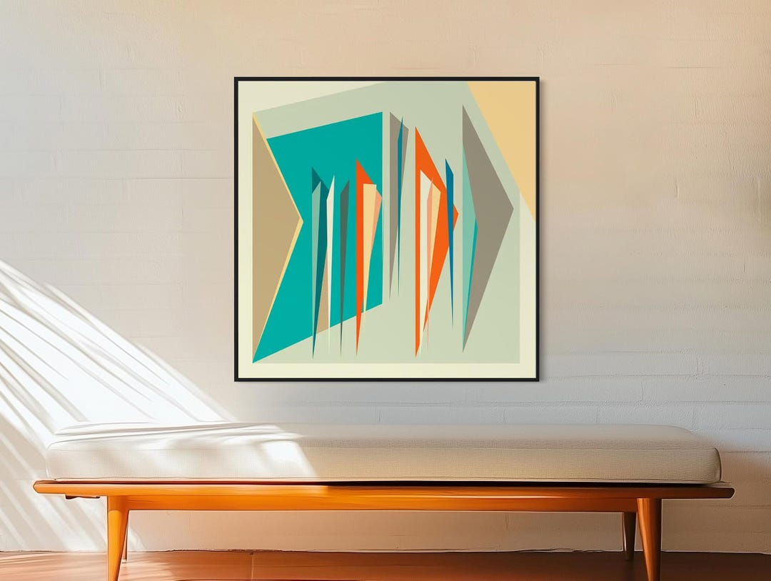 Abstract Mid Century Art Canvas Print Geometric Square Wall Art Orange ...
