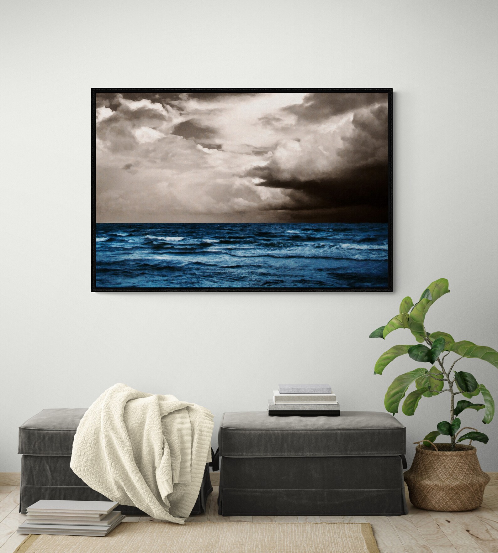 Coastal Wall Art Beach Art Canvas Print of a Painting of Blue Etsy