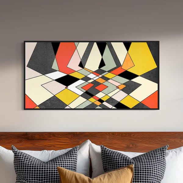 Mid-Century Modern Abstract Canvas Print – Framed Geometric Wall Art