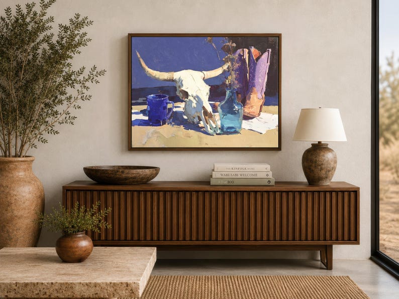 DESERT RELIC - Cow Skull Painting - Modern Western Still Life - Etsy UK