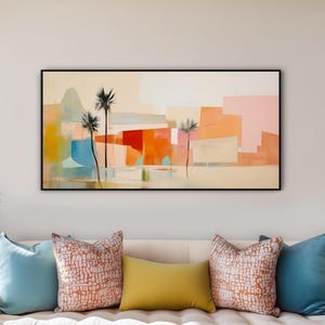 Mid-Century Architecture Art - Framed Canvas Print - Palm Springs Retro Art - Mid Century Modern Geometric Painting - "WARM MIRAGE"