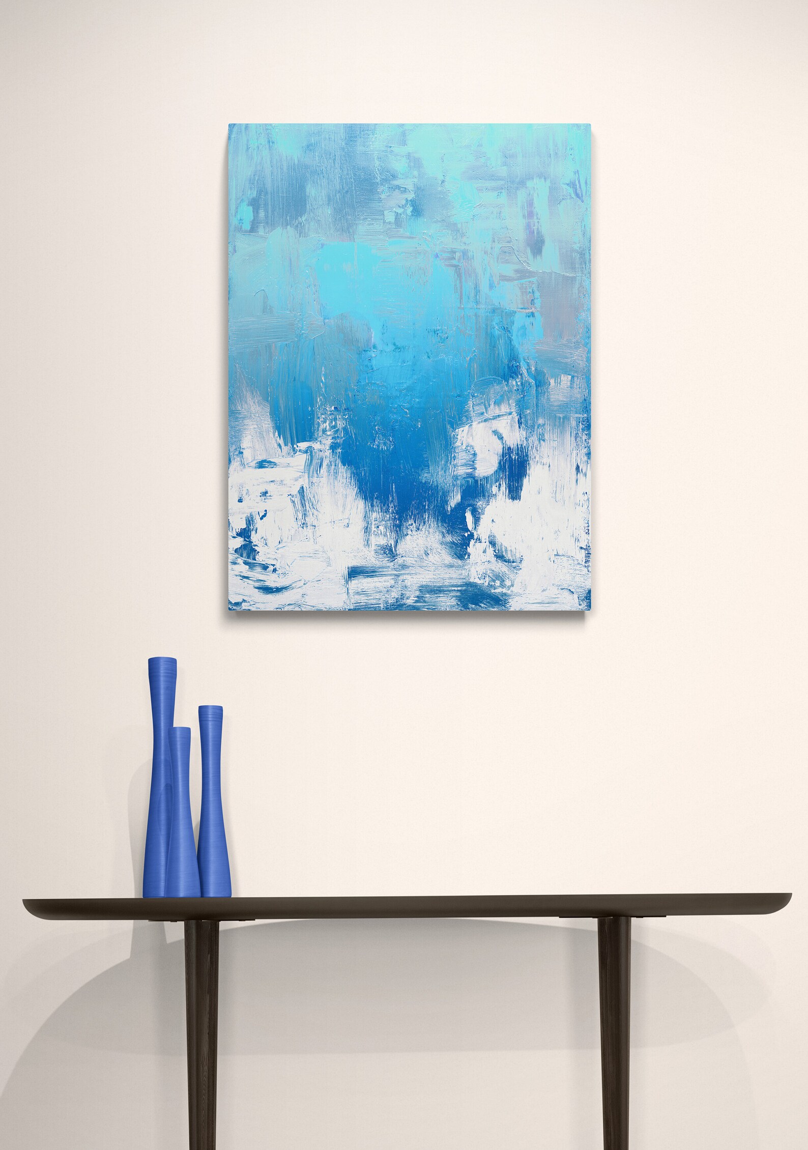 Blue and White Art Abstract Painting Canvas Unique Aqua Etsy