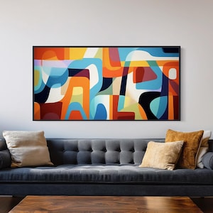 Mid-Century Modern Geometric Wall Art - Framed Canvas Print - Modern Abstract Painting - Bold Colors  - &quot;PRISMATIC CHAOS&quot;