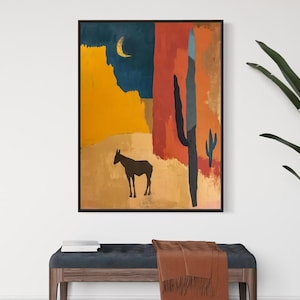 Southwestern Wall Art  - Modern Western Decor - Large Framed Canvas or Giclée Print - Abstract Landscape Cactus Painting - "CANYON ROAD 1"