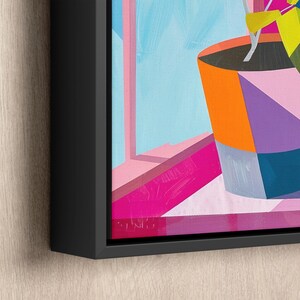 a painting on a wall of a colorful vase with an umbrella