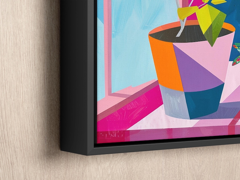 a painting on a wall of a colorful vase with an umbrella