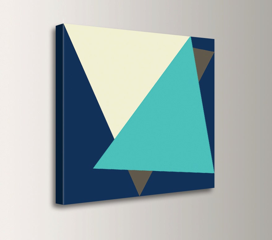 Blue Canvas Wall Art Aqua and Navy Blue Art Mid Century Retro Etsy