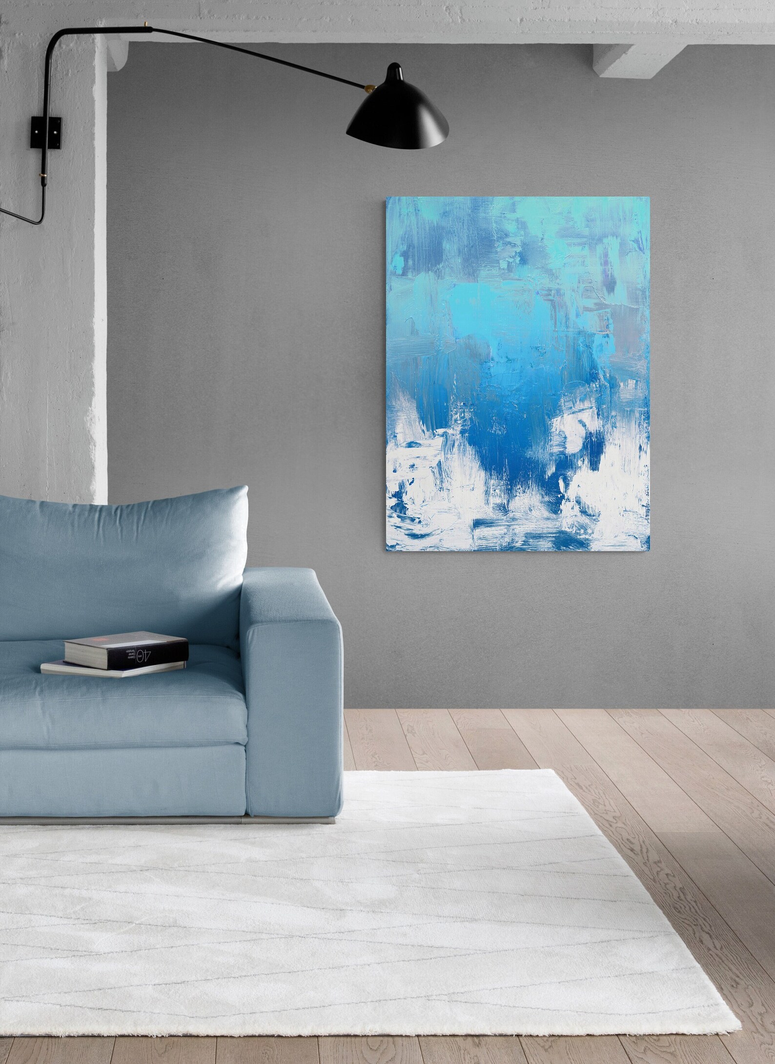 Blue and White Art Abstract Painting Canvas Unique Aqua Etsy