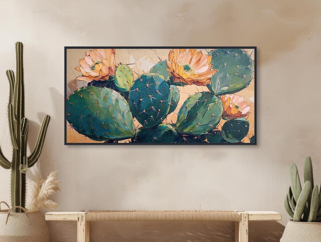 Southwestern Cactus Painting - Western Wall Art - Vintage Desert Decor ...