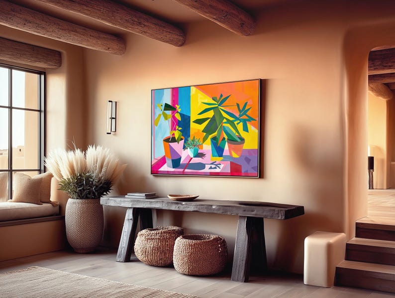 Mid-Century Botanical Still Life Painting - Colorful Boho Wall Art - Palm Springs Decor - Framed Canvas or Giclée Print - "SUNSHINE GLOW" image 4