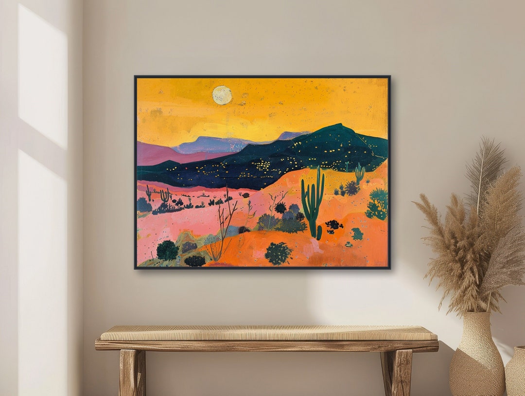 Western Desert Painting - Southwest Landscape Art - Vintage Cactus ...