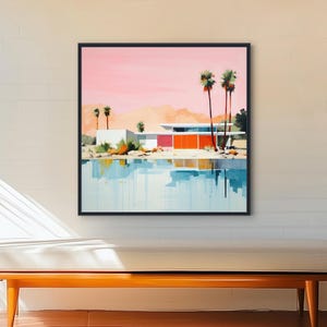 Architecture Art Mid-Century - Impression sur papier ou toile encadrée - Art rétro pour la maison de Palm Springs - Tableau moderne Mid-Century - « OASIS DU DÉSERT 3 »