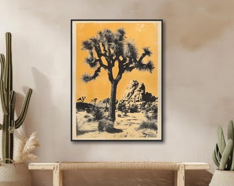 Joshua Tree Wall Art - Western Desert Decor - Southwest Vintage Retro -Midcentury Modern - Framed Canvas or Giclée Print - &quot;QUIET GUARDIAN&quot;
