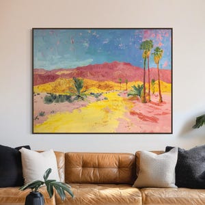 California Desert Painting - Palm Tree Landscape - Midcentury Modern Art - Palm Springs - Framed Canvas or Giclée Print - "GOLDEN TRAIL"
