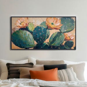 Southwestern Cactus Painting - Western Wall Art - Vintage Desert Decor - Midcentury Art - Framed Canvas or Giclée Print - &quot;PRAIRIE CHARM&quot;
