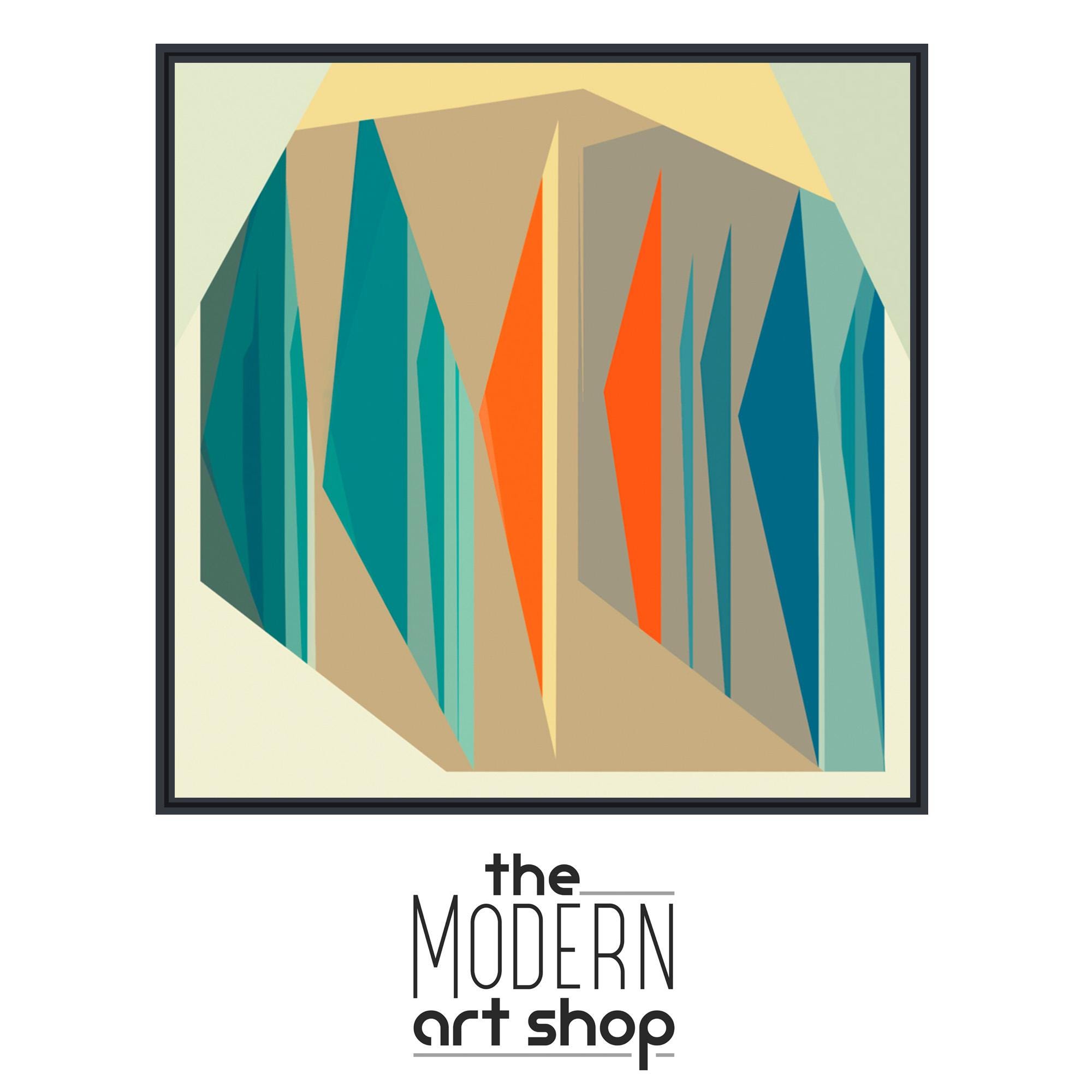 Mid Century Modern Art, Square Canvas Print Geometric Art Wall Art Teal ...