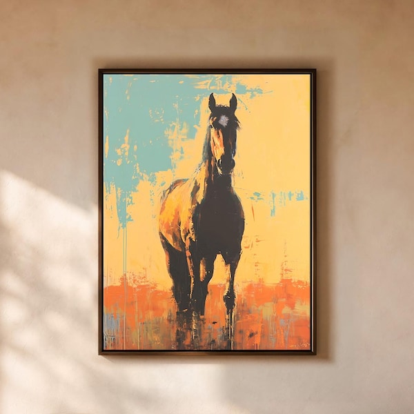 Southwestern Wall Art  - Modern Western Decor - Abstract Horse Painting - Framed Canvas or Giclée Print - "COMIN' HOME"