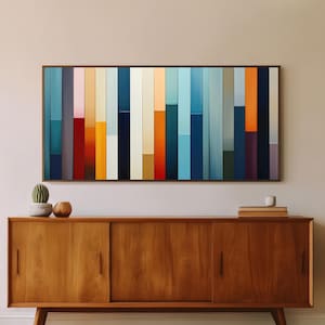 Large Geometric Canvas Wall Art - Framed Canvas Print - Modern Abstract Painting - Panoramic Line Art - Colorful Retro Artwork - "SEQUENCE"