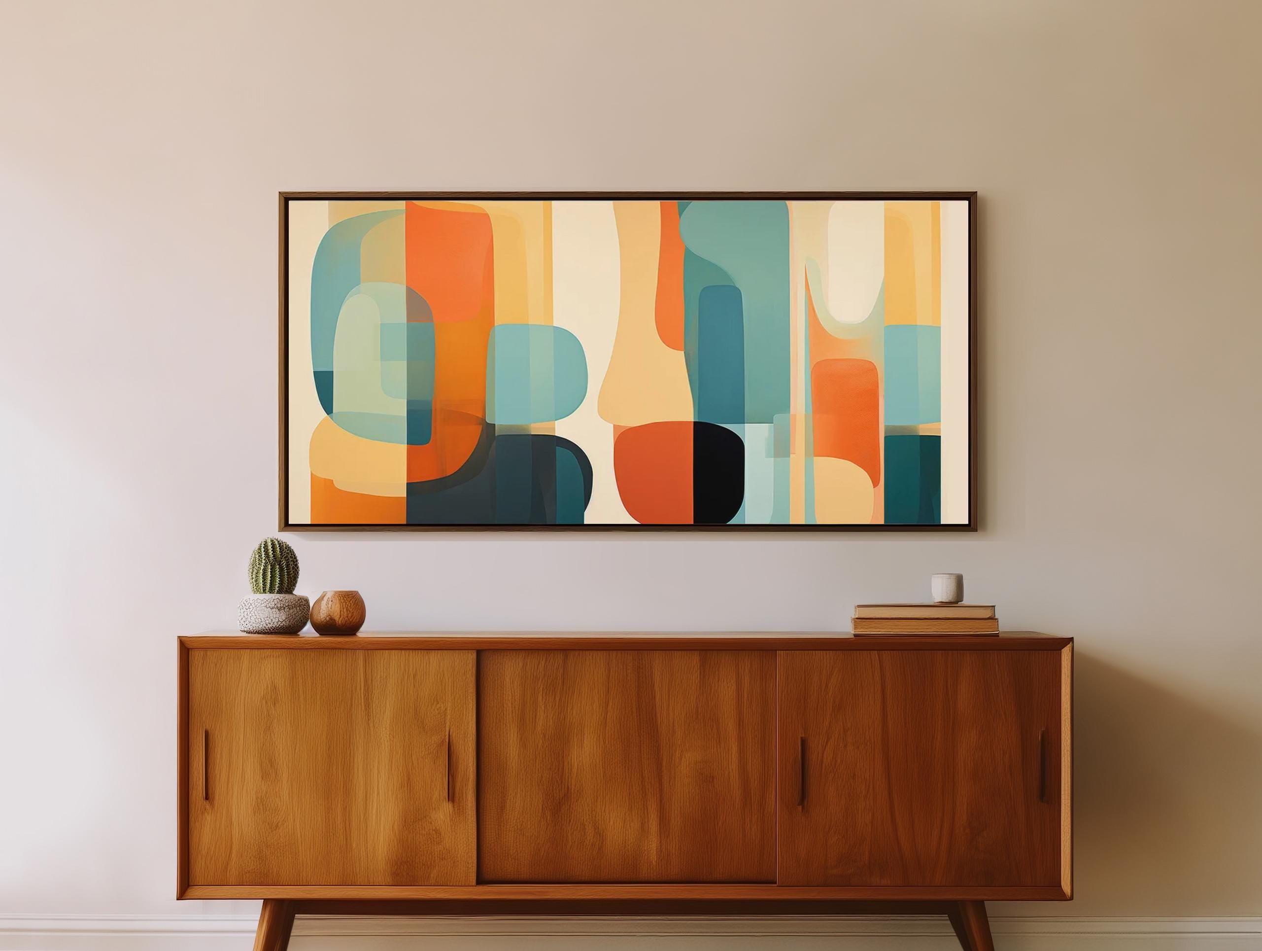 Large Mid-century Modern Art - Retro Abstract Painting - Framed