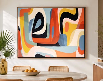 Mid-century Modern Art - Retro Geometric Wall Art - Framed Canvas