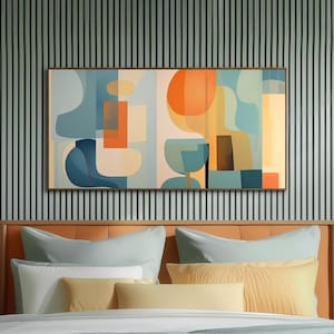 Large Mid-Century Modern Abstract Art – Geometric Shapes, Orange Teal Beige Canvas Print